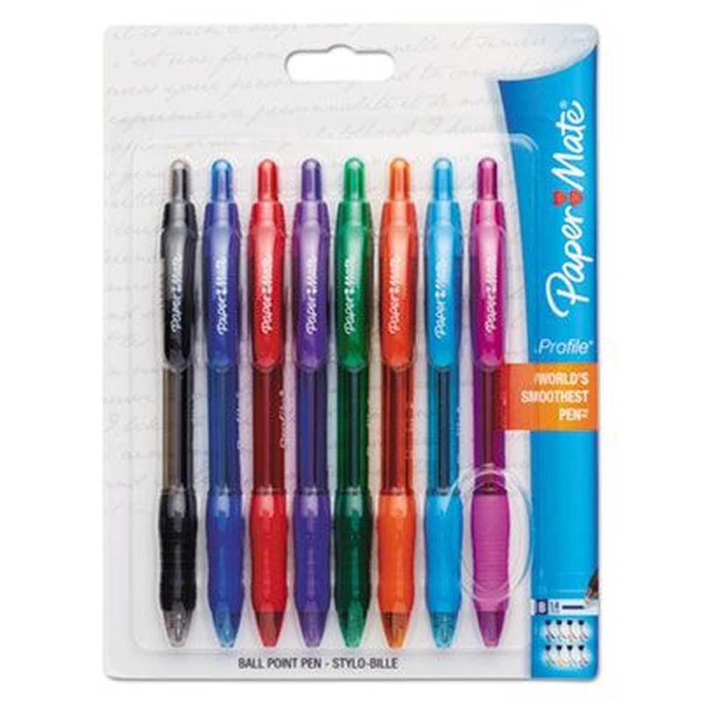 Paper Mate Bold 1.4 mm Assorted Ink and Barrel Colors Retractable Profile Ballpoint Pen -- 8 per pack