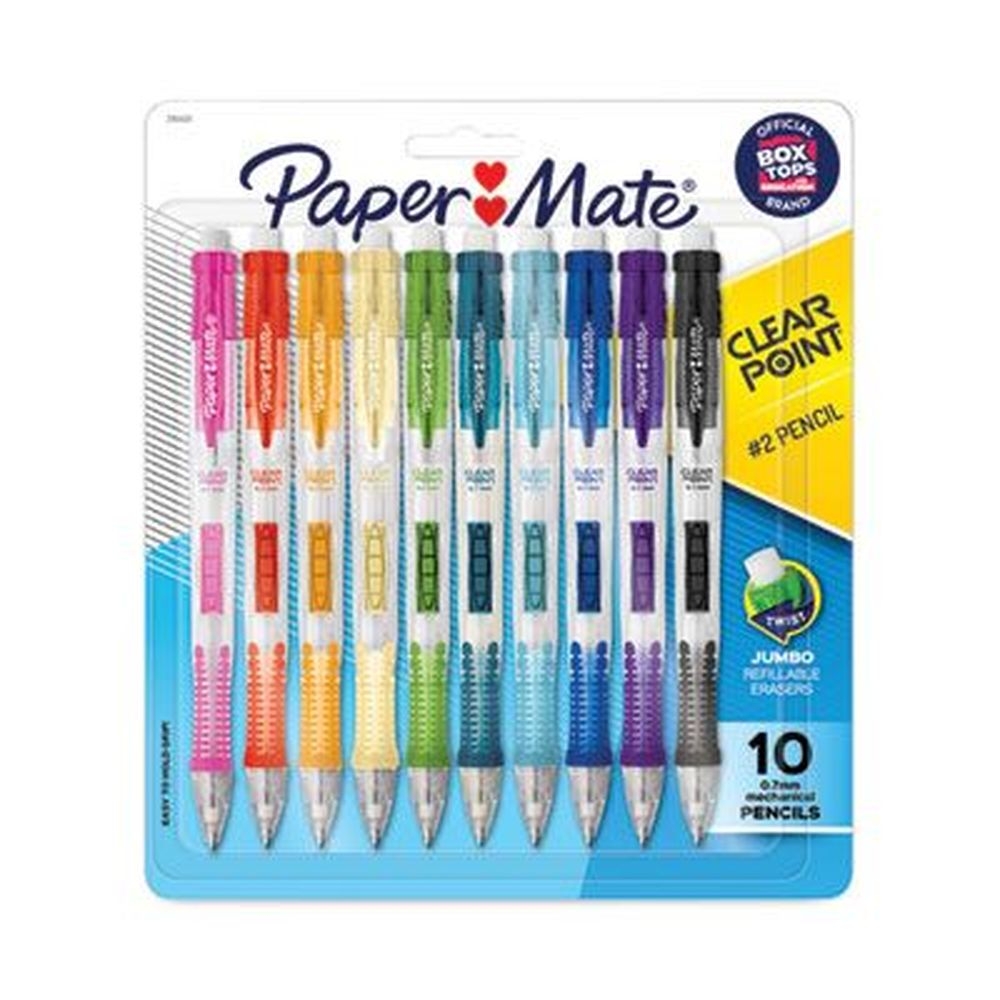 Paper Mate Black Lead Assorted Barrel Colors 0.7 mm Clear Point Number 2 HB Mechanical Pencils -- 10 per pack