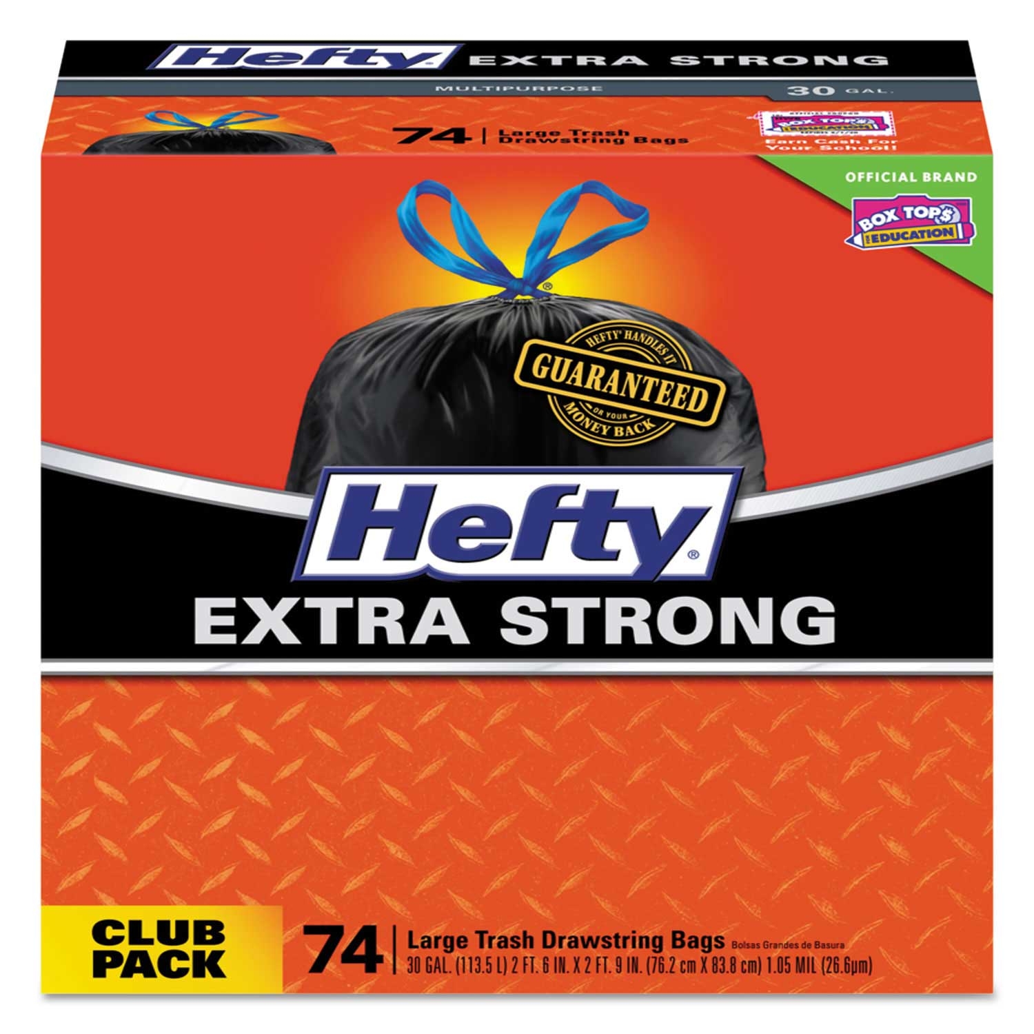 Hefty Black 1.1 Mil Ultra Strong Tall Kitchen and Trash Bag, 30 Gallon - 74 count per box -- 1 box per case