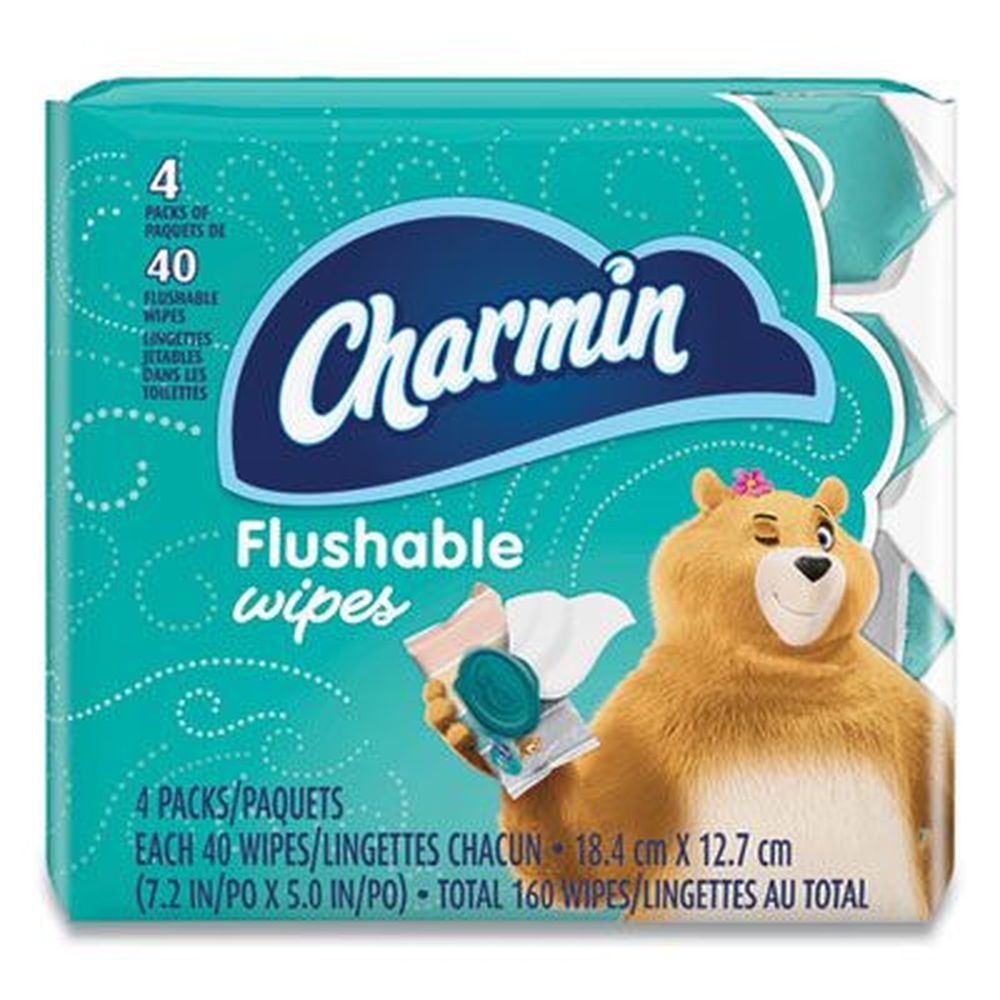 Charmin Unscented Flushable Wipes, 5 x 7.2 inch - 40 wipes per tub -- 4 tubs per pack