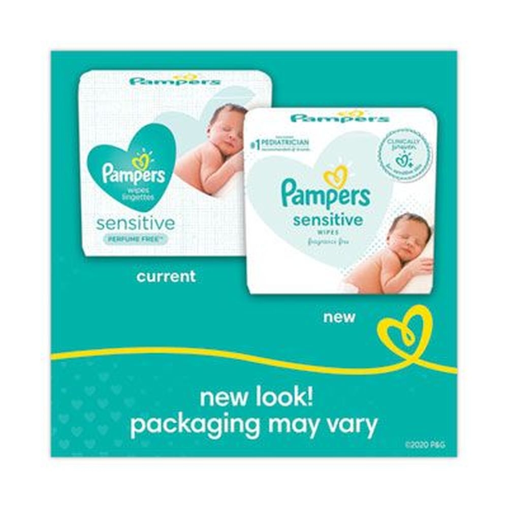 Pampers White Unscented Sensitive Baby Wipes, 56 count -- 8 per case
