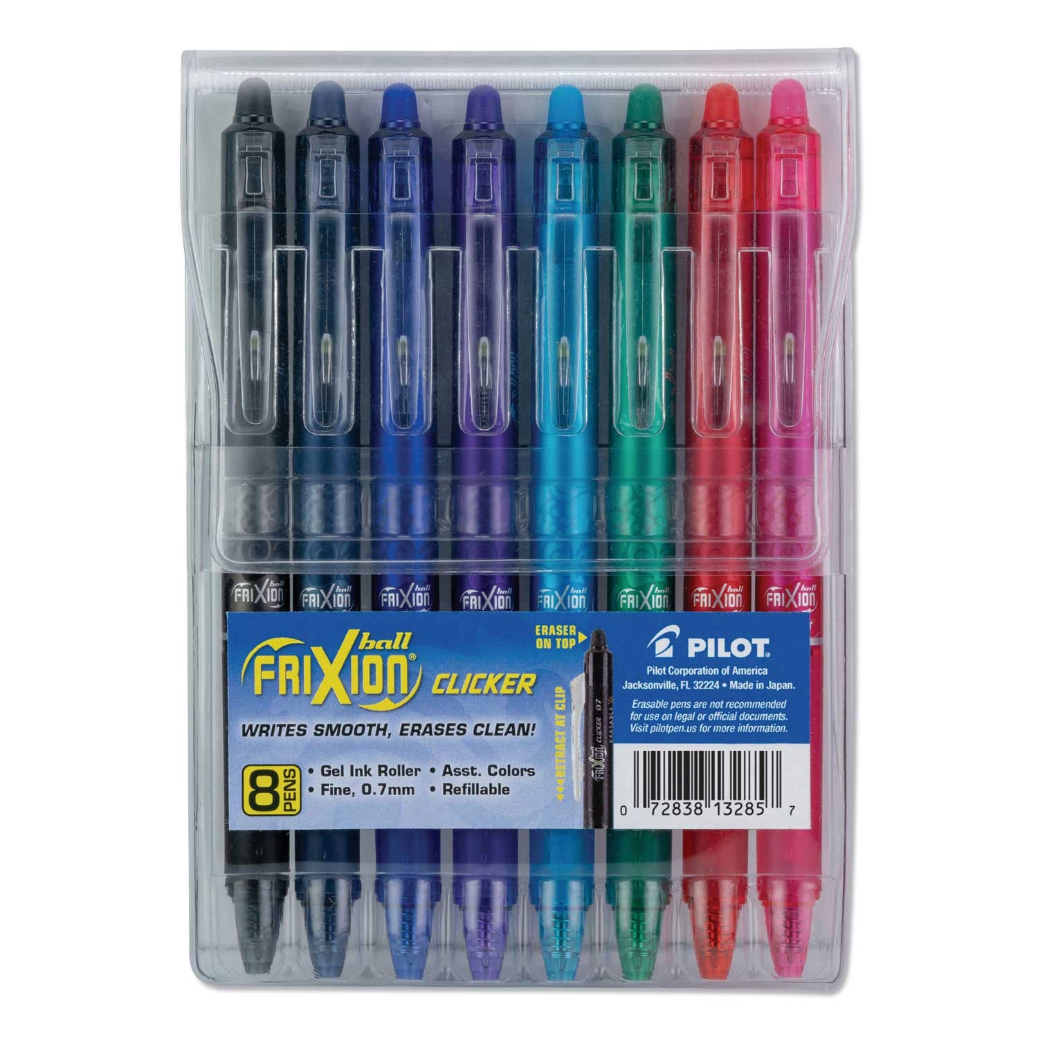 Pilot FriXion Clicker Fine 0.7 mm Assorted Ink and Barrel Colors Retractable Erasable Gel Pen - 8 per set -- 1 set