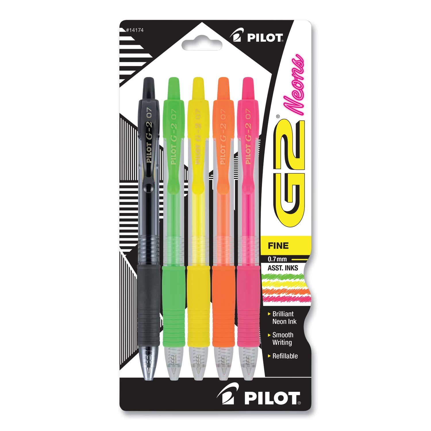 Pilot G2 Neon Fine 0.7 mm Assorted Neon Ink and Barrel Colors Retractable Gel Pen - 5 per pack -- 1 pack