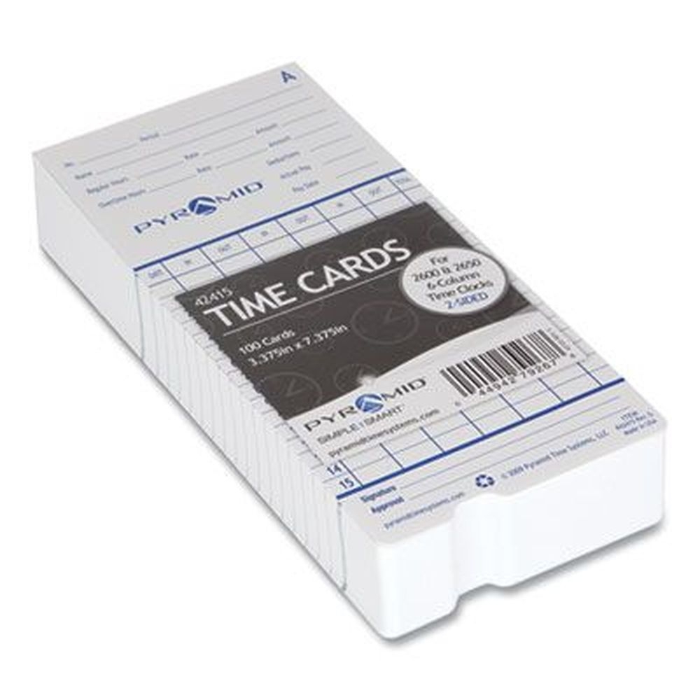 Pyramid Technologies One Sides 3000 Time Clock Card, 3.38 x 7.44 inch -- 100 per pack
