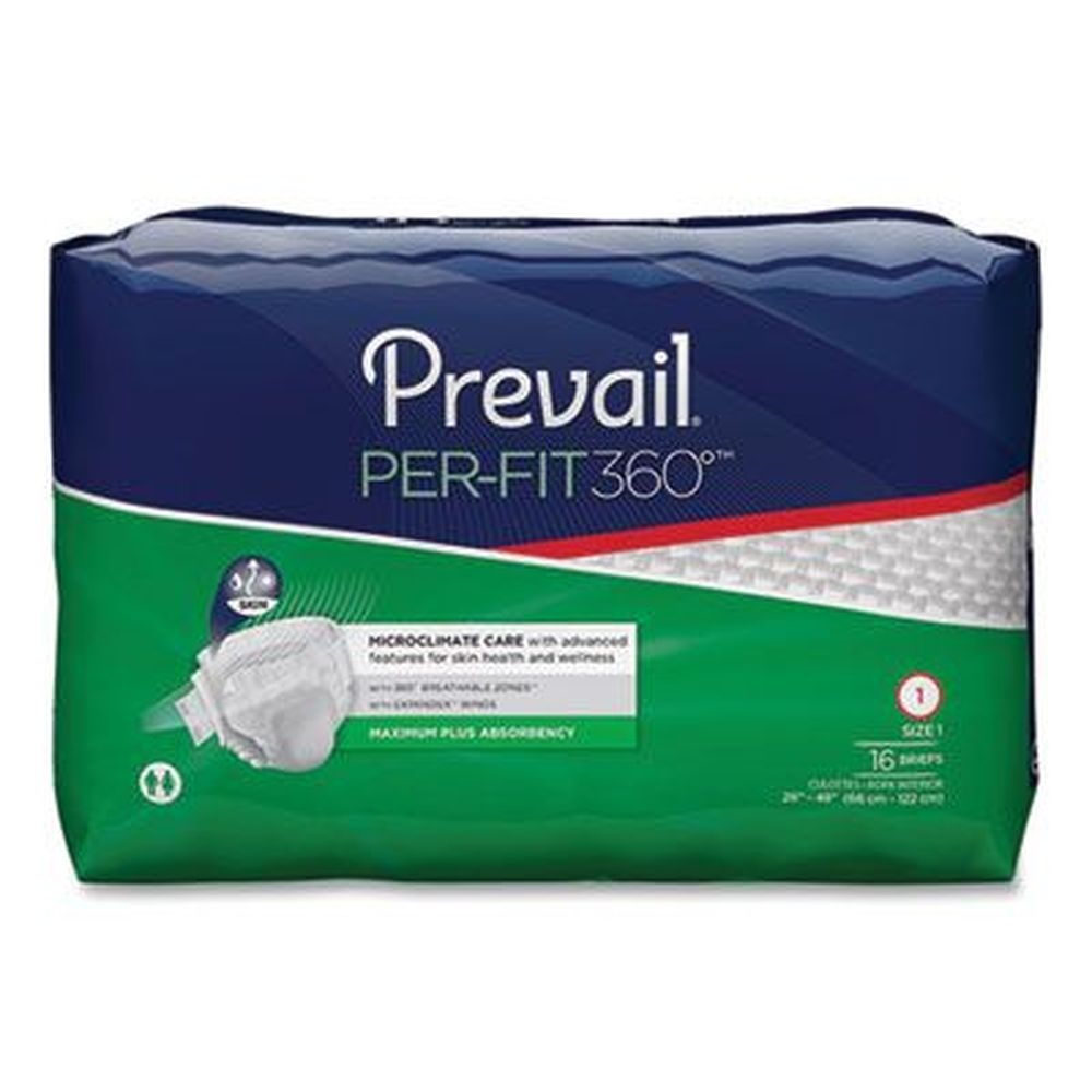 Prevail Size 1 Maximum Plus Absorbency Per-Fit360 Degree Brief, 26 to 48 inch Waist -- 96 per case