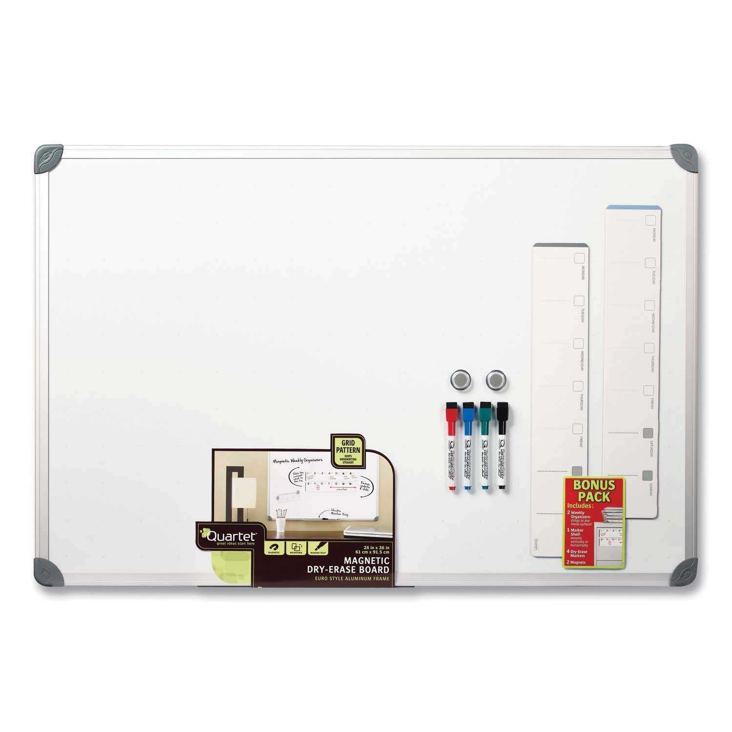 Quartet Euro Style Magnetic Dry Erase Aluminum Frame Board, 36 x 24 inch