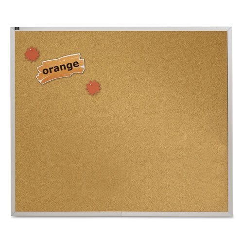 Quartet Tan Surface Anodized Aluminum Frame Natural Cork Bulletin Board, 48 x 48 inch