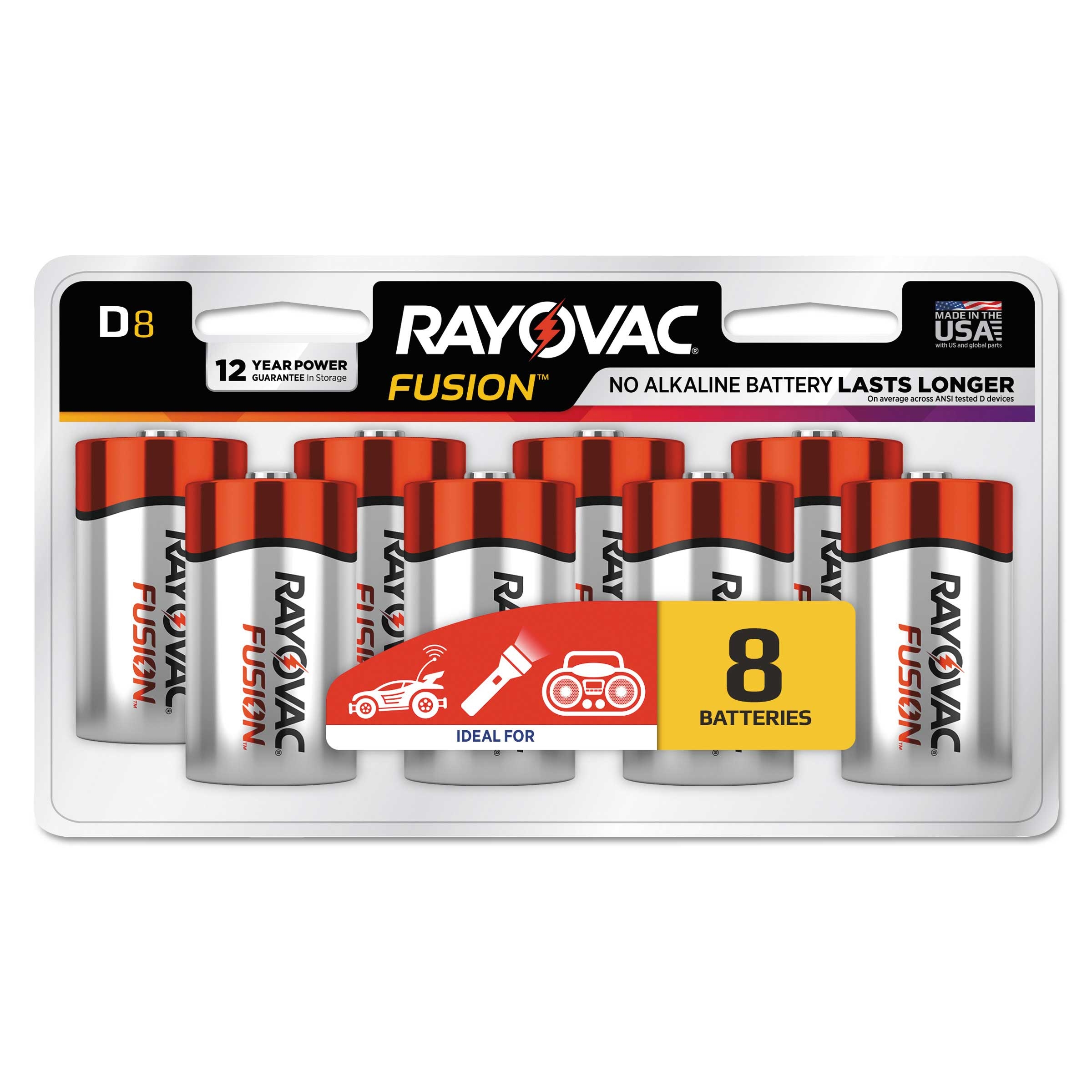 Rayovac Fusion Advanced Alkaline D Battery - 8 per pack -- 1 pack per case