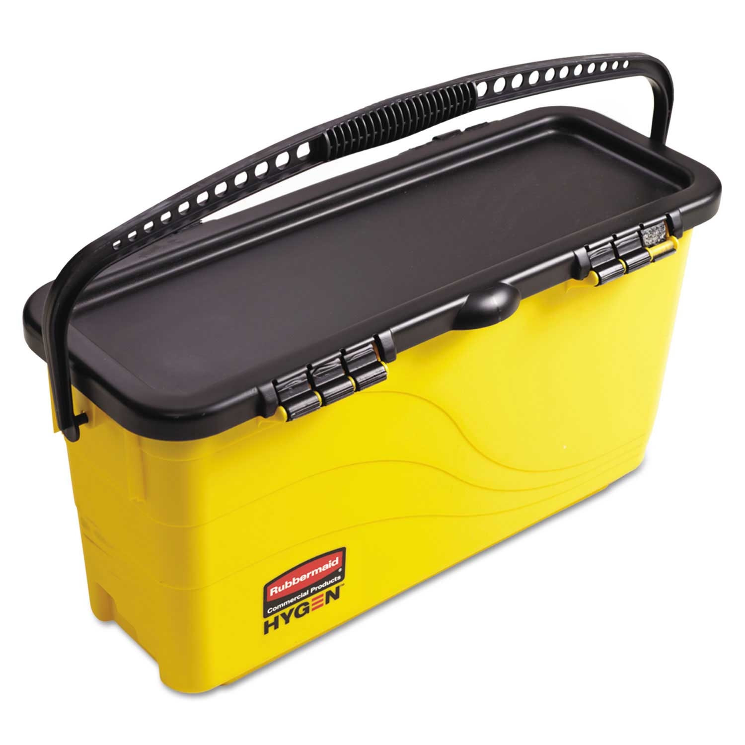 Rubbermaid Commercial Yellow Black Plastic Hygen Top Down Charging Bucket