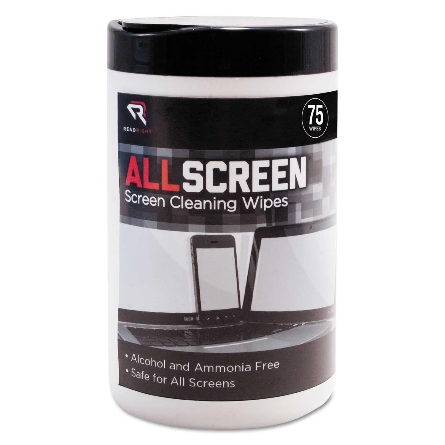 Read Right White Allscreen Screen Cleaning Wipes, 6 x 6 inch - 75 per tub