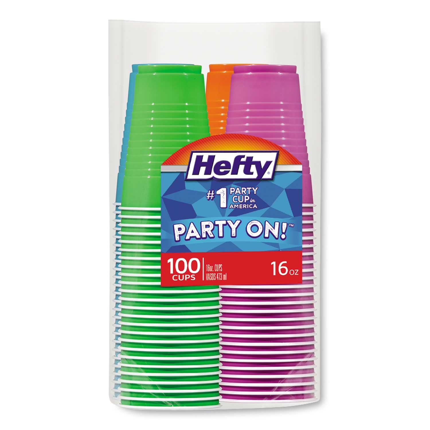 Hefty Assorted Easy Grip Disposable Plastic Party Cup, 16 Ounce - 100 count per pack -- 1 pack per case