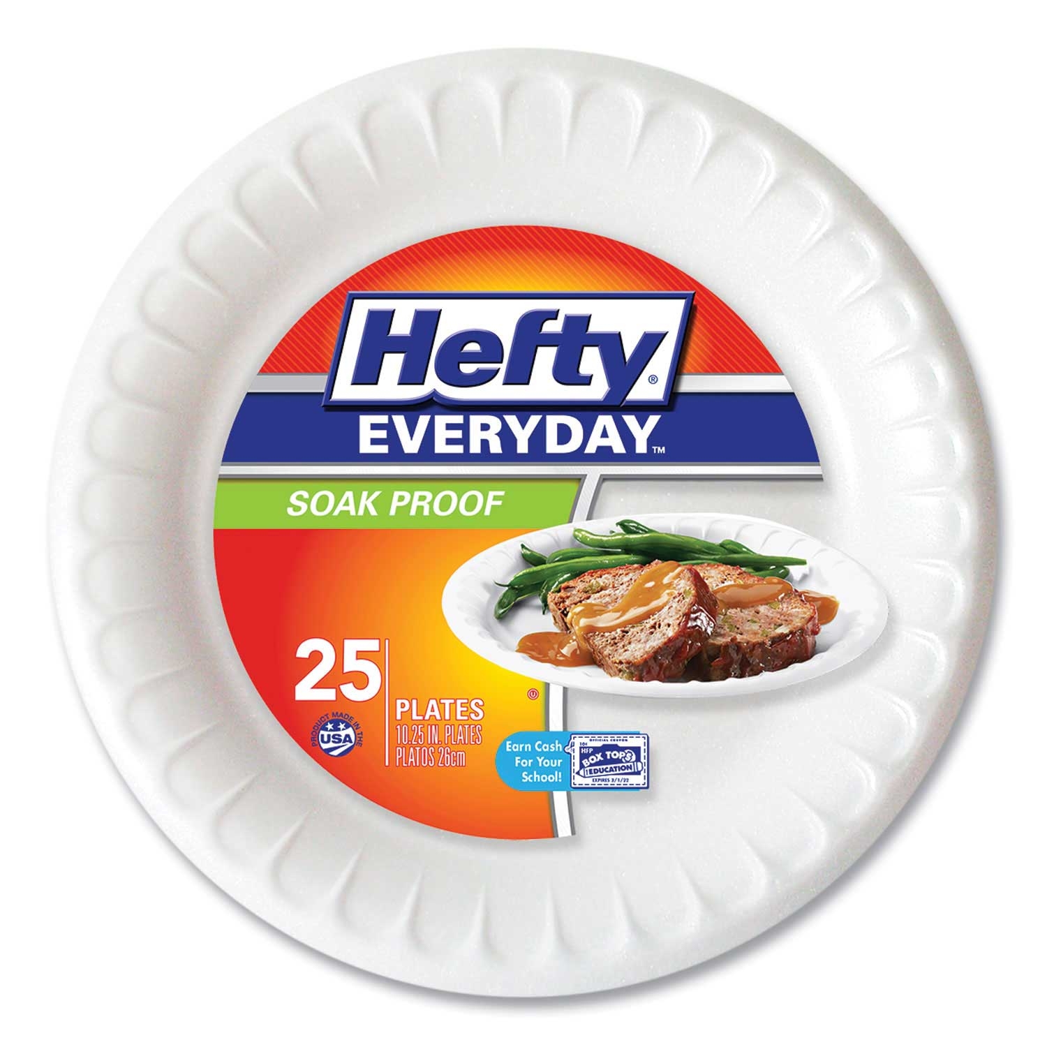 Hefty White Soak Proof Tableware Foam Plate, 10.25 inch Dia - 25 per pack -- 10 packs per case