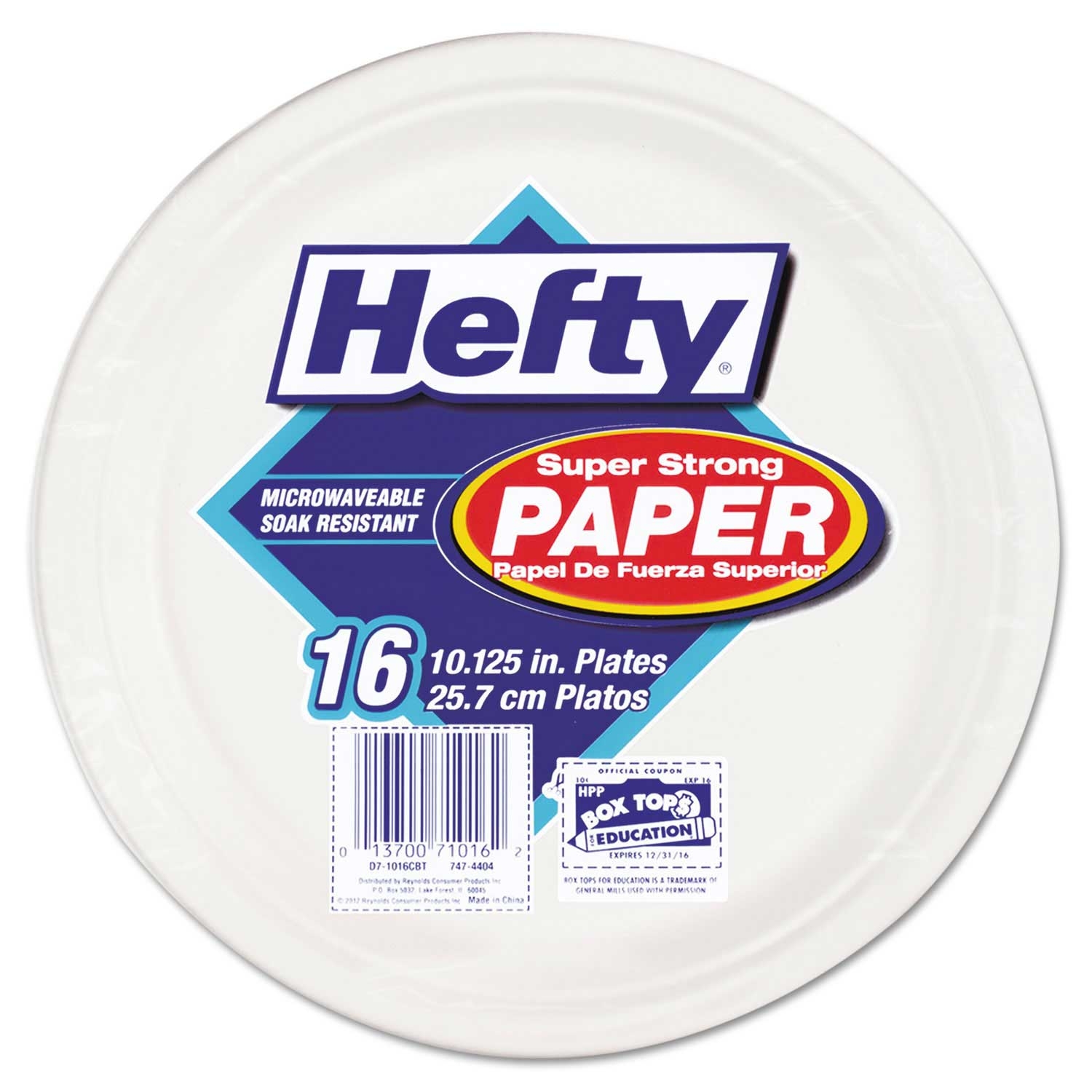 Hefty White Bagasse Super Strong Paper Plate, 10 1/8 inch - 16 per pack -- 12 packs per case