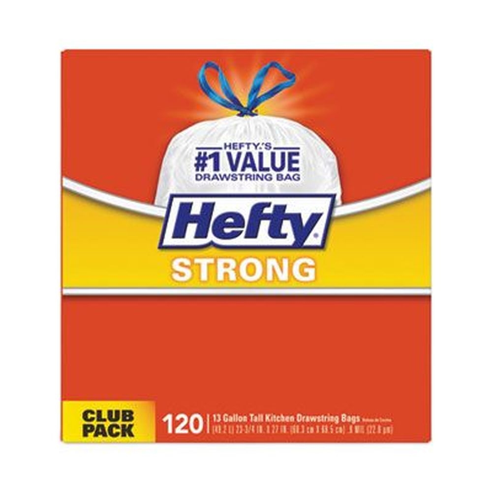 Hefty White Strong 0.9 Mil Tall Kitchen Drawstring Bag, 23.75 x 27 inch -- 90 per box