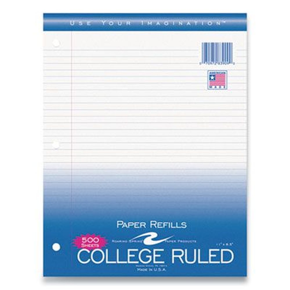 Roaring Spring College Rule Notebook Filler Paper, 8.5 x 11 inch -- 500 per pack