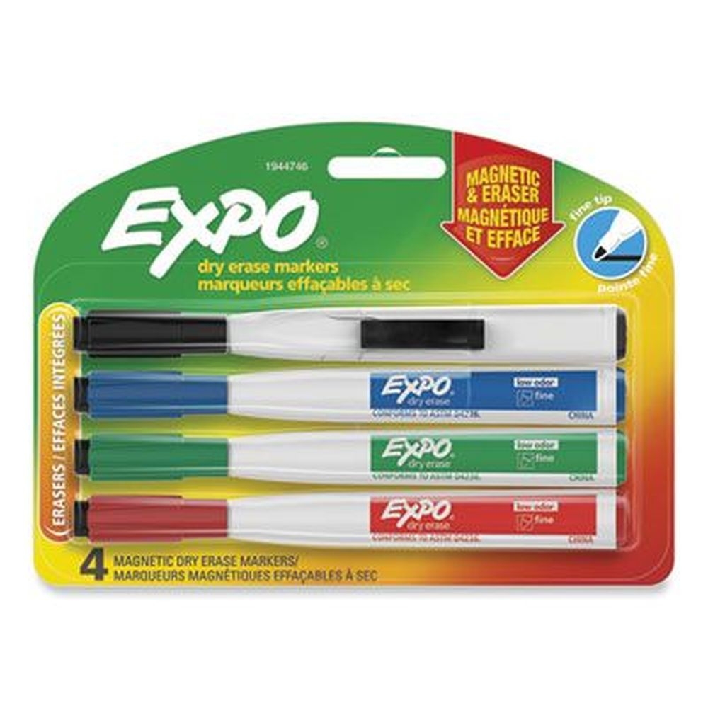 Expo Assorted Colors Magnetic Dry Erase Marker with Fine Bullet Tip -- 4 per pack