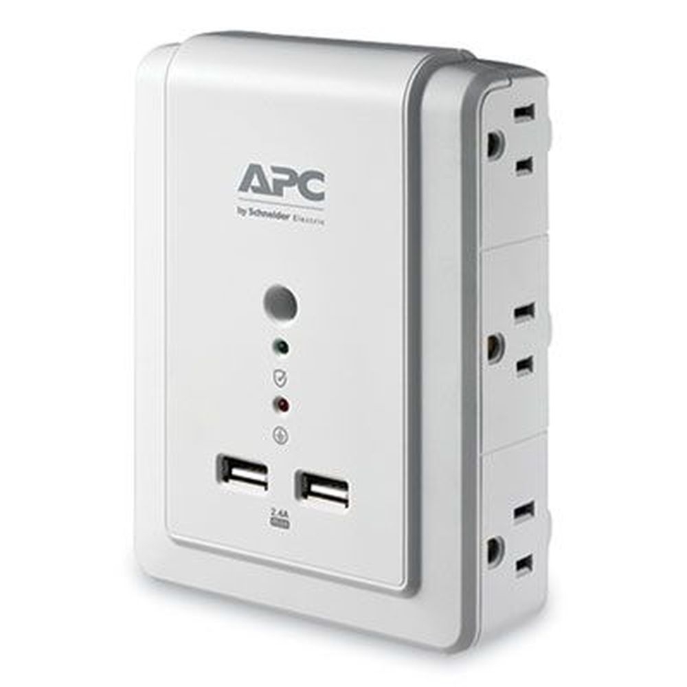 APC White SurgeArrest Wall-Mount Surge Protector with 6 AC Outlets and 2 Usb Ports, 1.5 x 4 x 5.5 inch