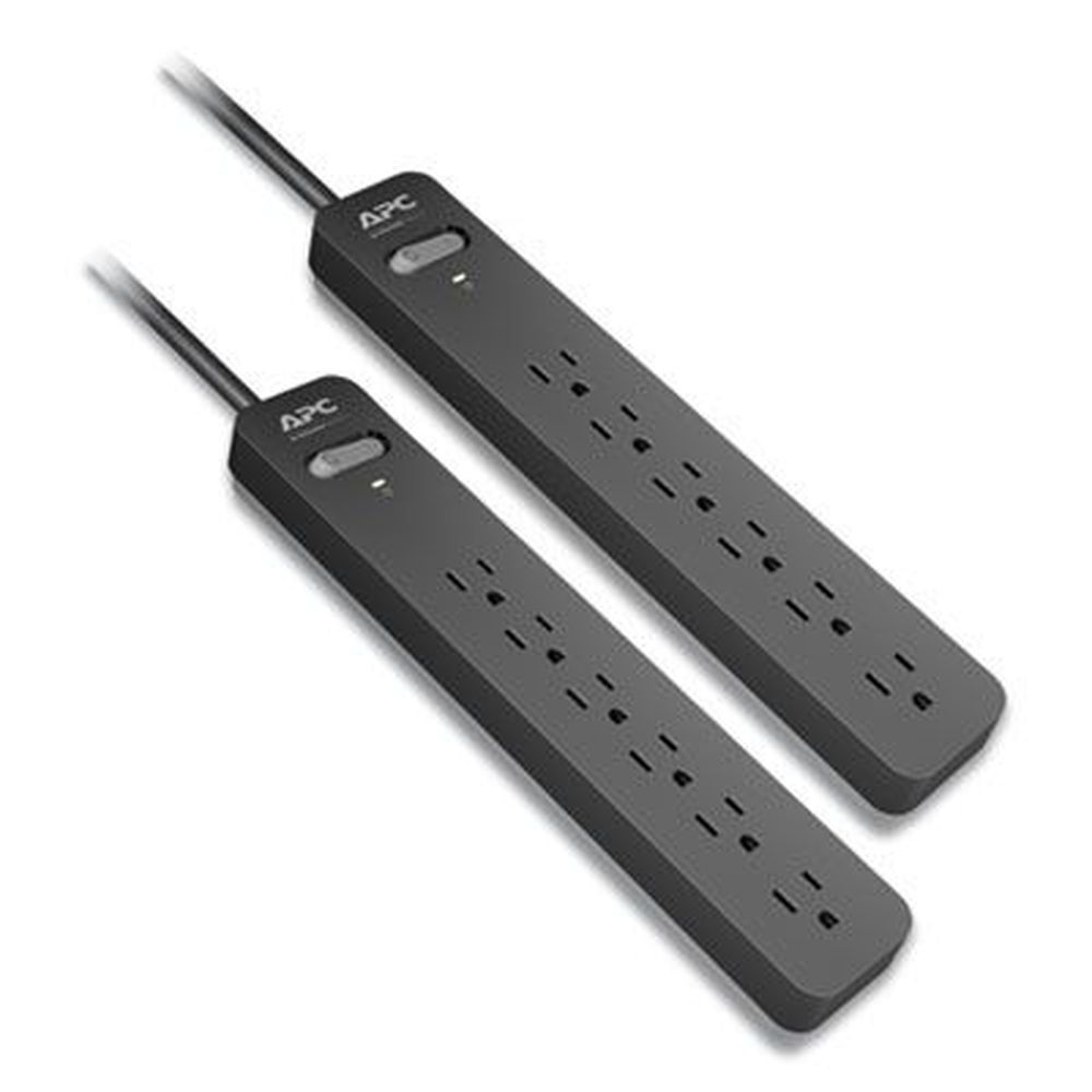 APC Black Essential SurgeArrest Surge Protector with 6 AC Outlets, 3 Feet Cord -- 2 per pack
