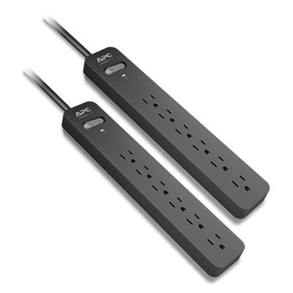 APC Black Essential SurgeArrest Surge Protector with 6 AC Outlets, 6 Feet Cord -- 2 per pack