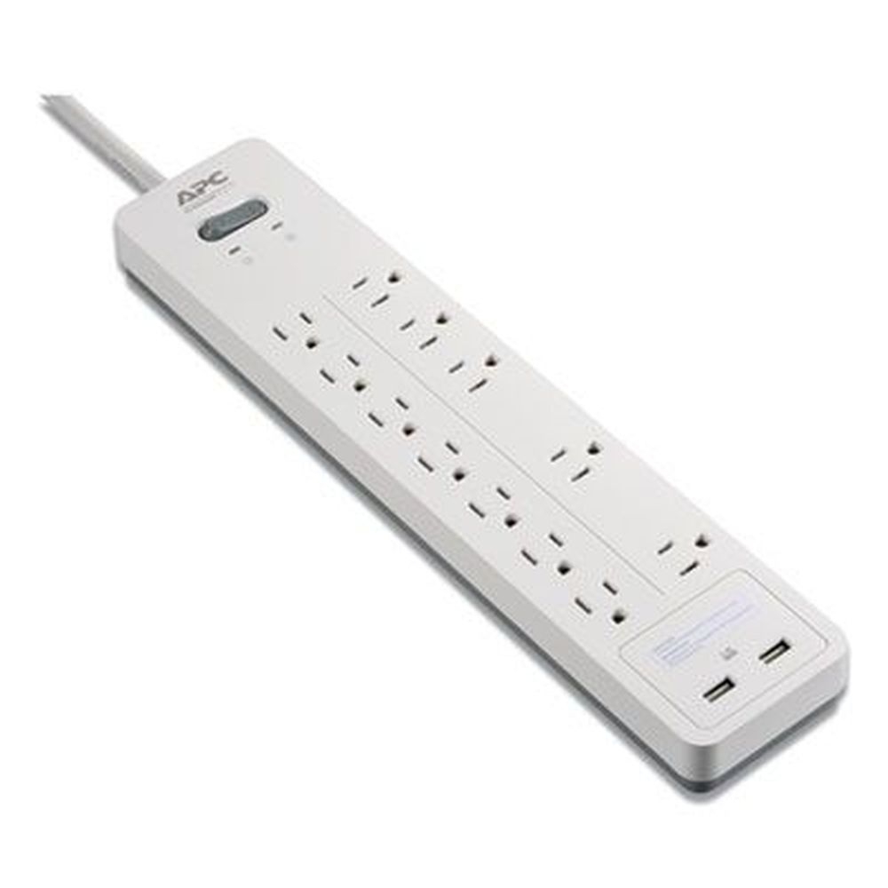APC White Home Office SurgeArrest Power Surge Protector with 12 AC Outlets and 2 USB Ports, 6 Feet Cord