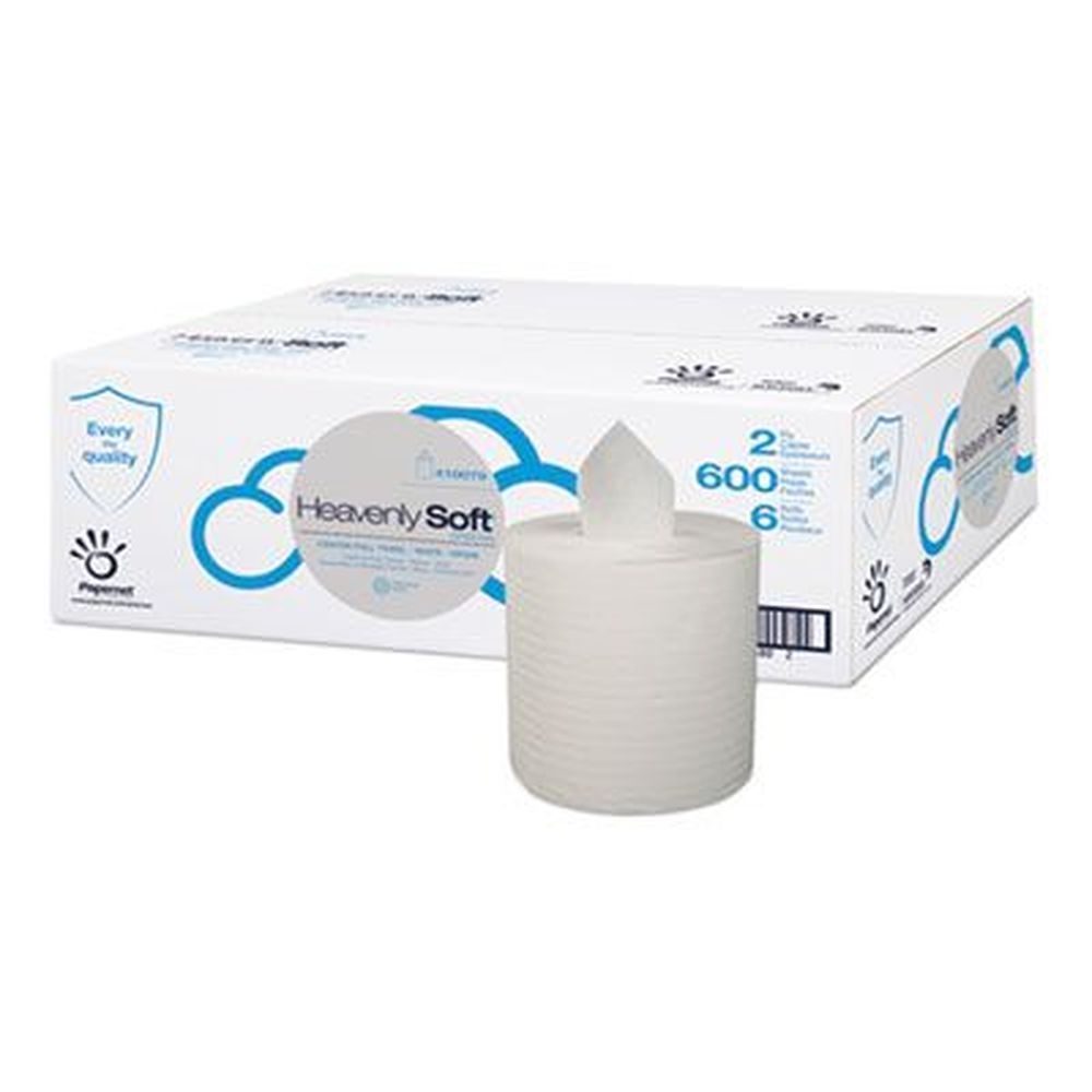 Papernet White 2-Ply Heavenly Soft Center-Pull Towel, 7.6 x 9 inch - 600 sheets per roll -- 6 rolls per case