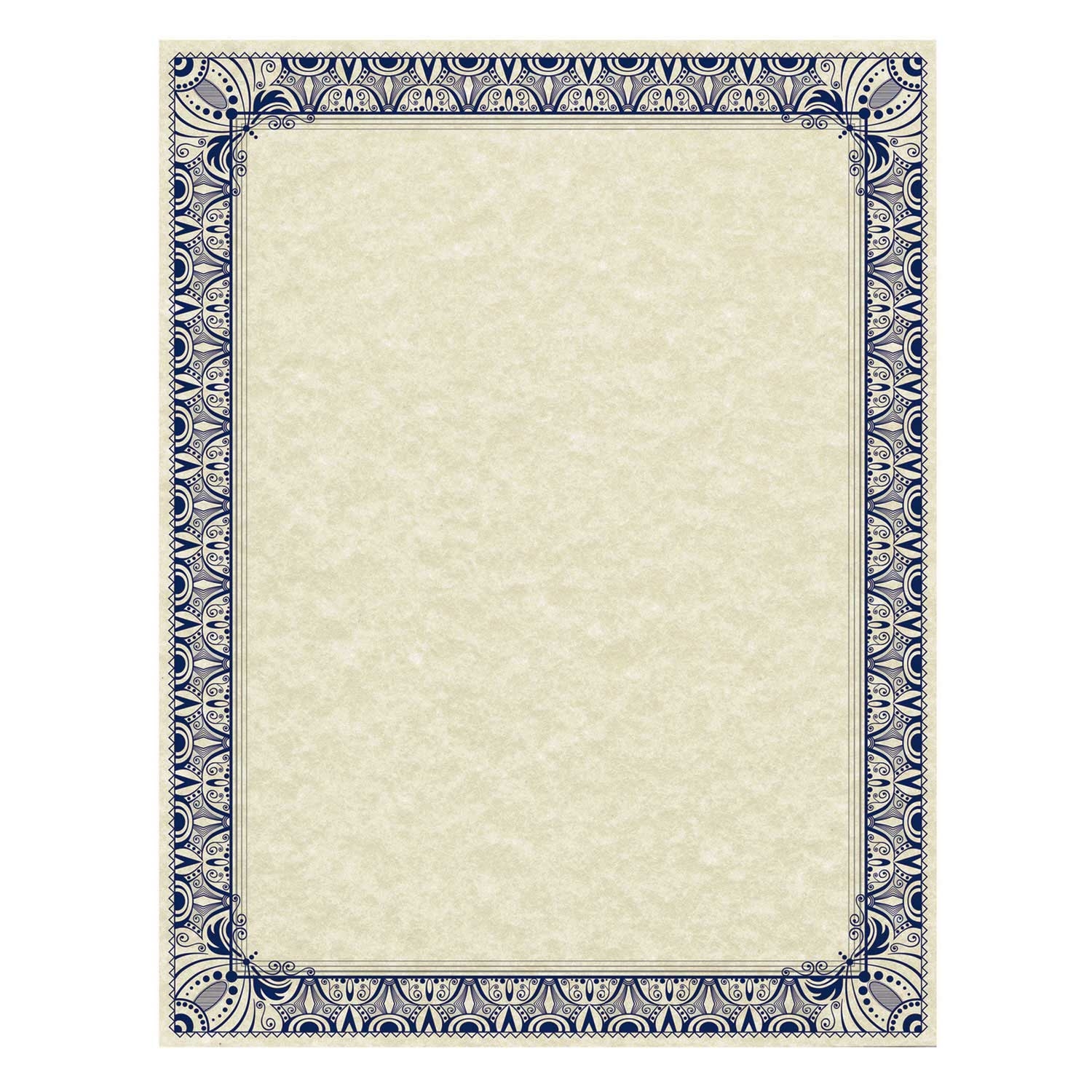 Southworth Retro Ivory with Blue and Silver Foil Border Parchment Certificate, 8 1/2 x 11 inch - 50 count per pack -- 1 pack per case