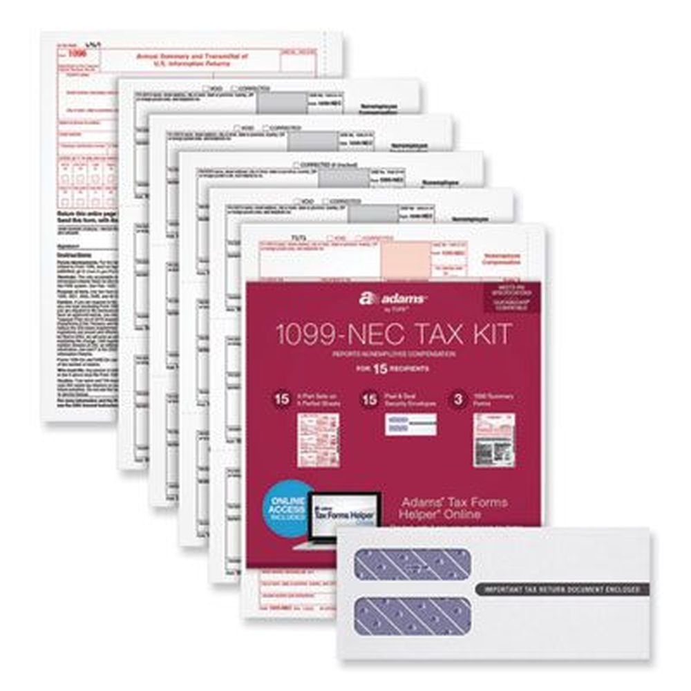 Adams Five-Part Carbonless 1099-NEC Online Tax Kit, 8.5 x 3.66 inch - 3 Forms per sheet -- 15 forms per pack