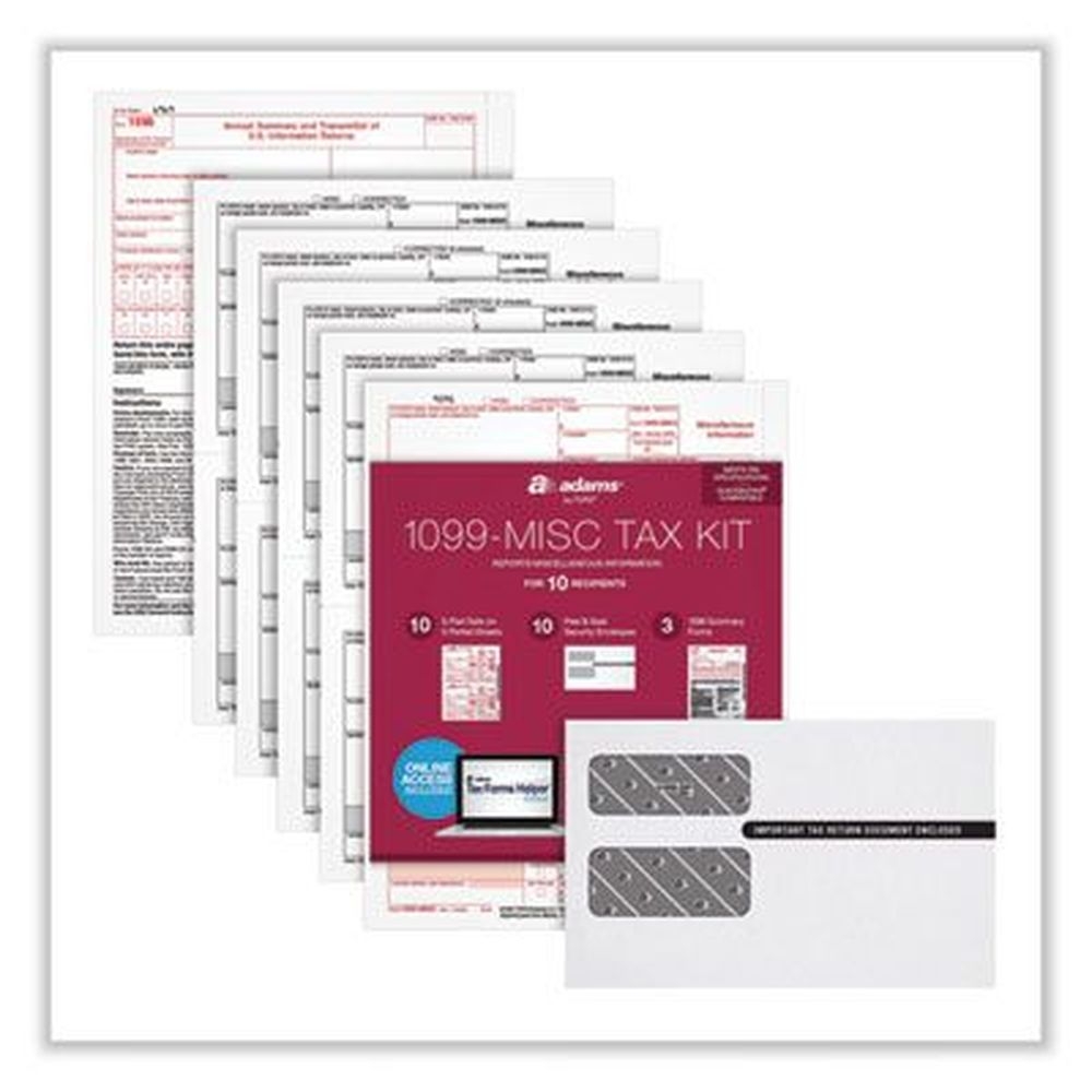 Adams 1099-MISC Five-Part Carbonless Laser Forms and Envelopes, 8 x 5 inch - 2 Forms per sheet -- 10 forms per pack