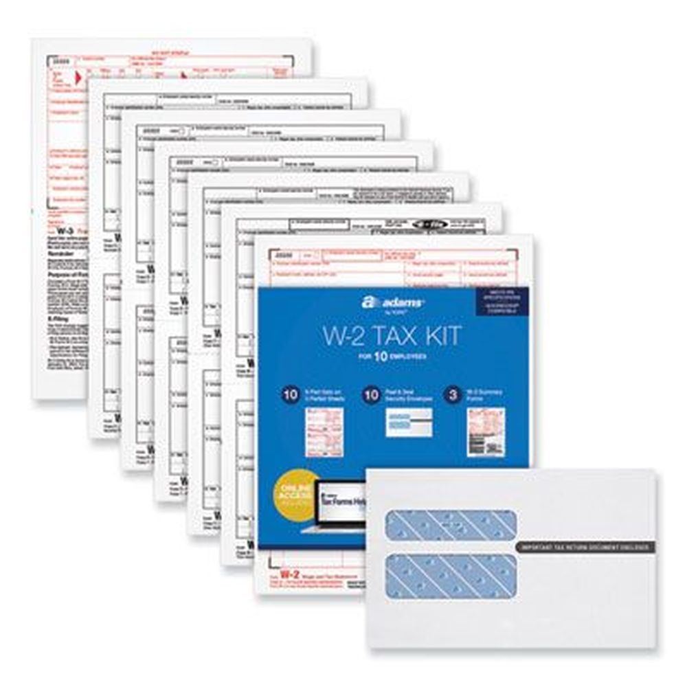 Adams Six-Part Carbonless W-2 Online Tax Kit, 5.5 x 8 inch - 2 Forms per sheet -- 10 forms per pack