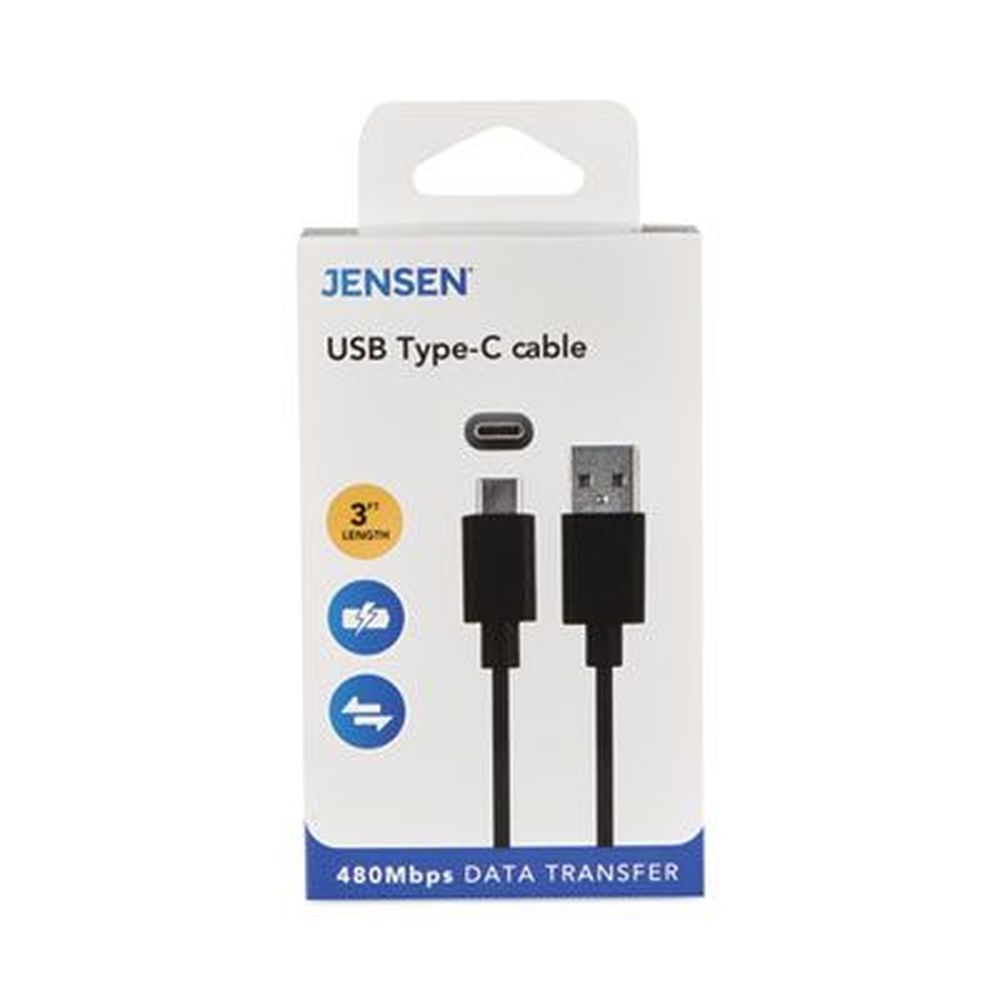 JENSEN Black USB A to USB C Cable, 3 Feet