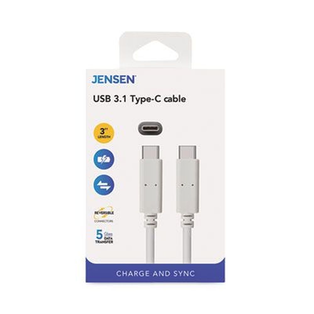 JENSEN White 5 Gbps USB-C 3.1 Type-C Cable, 3 Feet