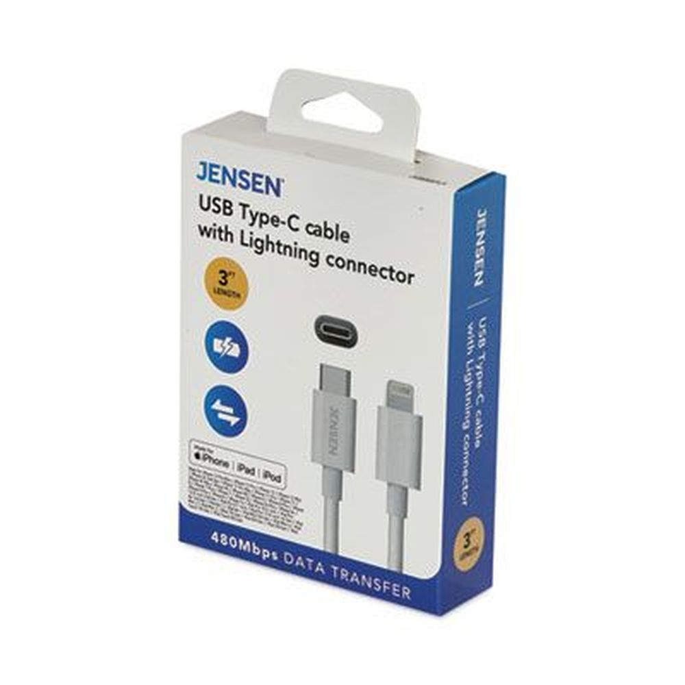 JENSEN White USB-C to Lightning Cable, 3 Feet