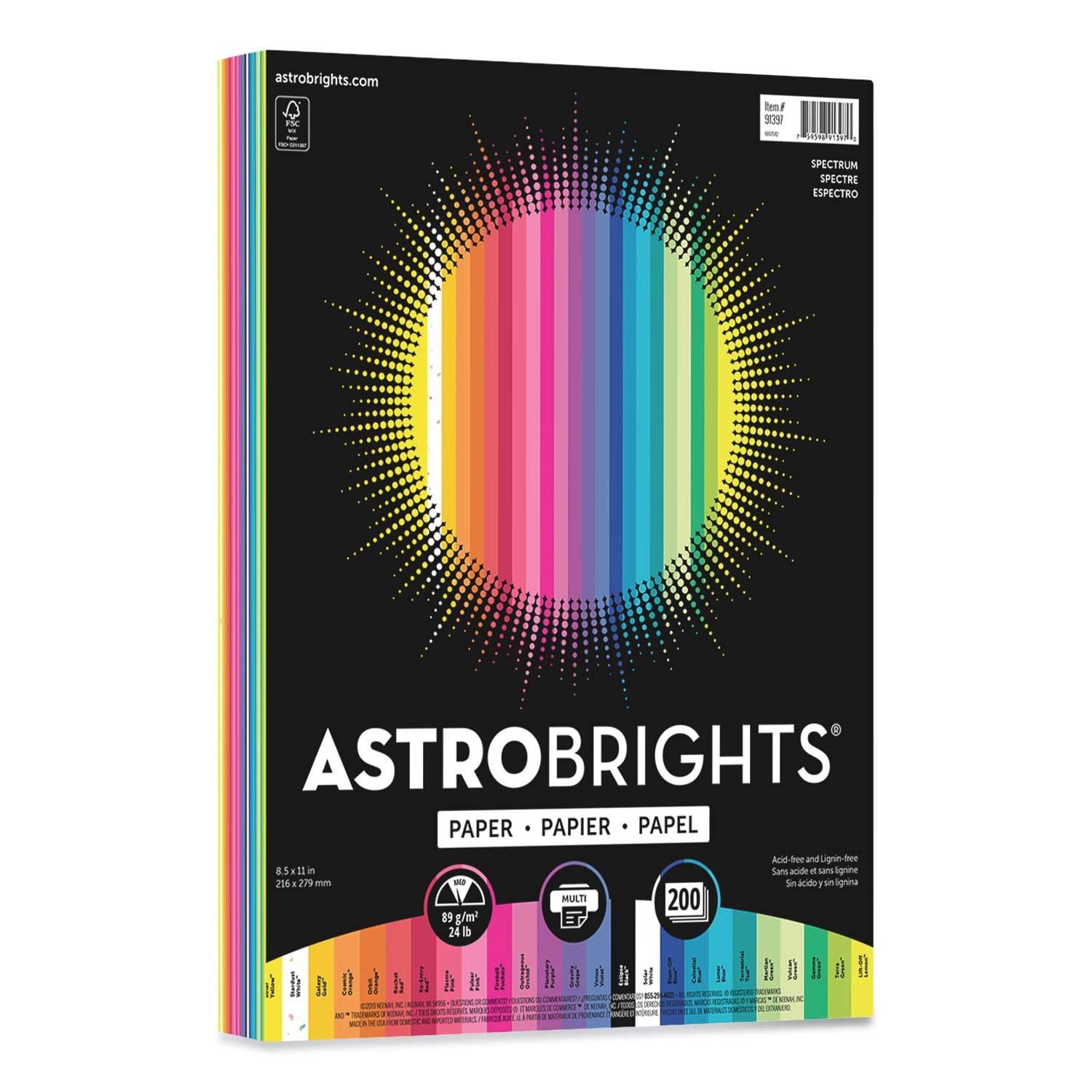 AstroBrights 25 Assorted Spectrum Colors Paper, 8.5 x 11 inch - 200 per pack -- 1 pack