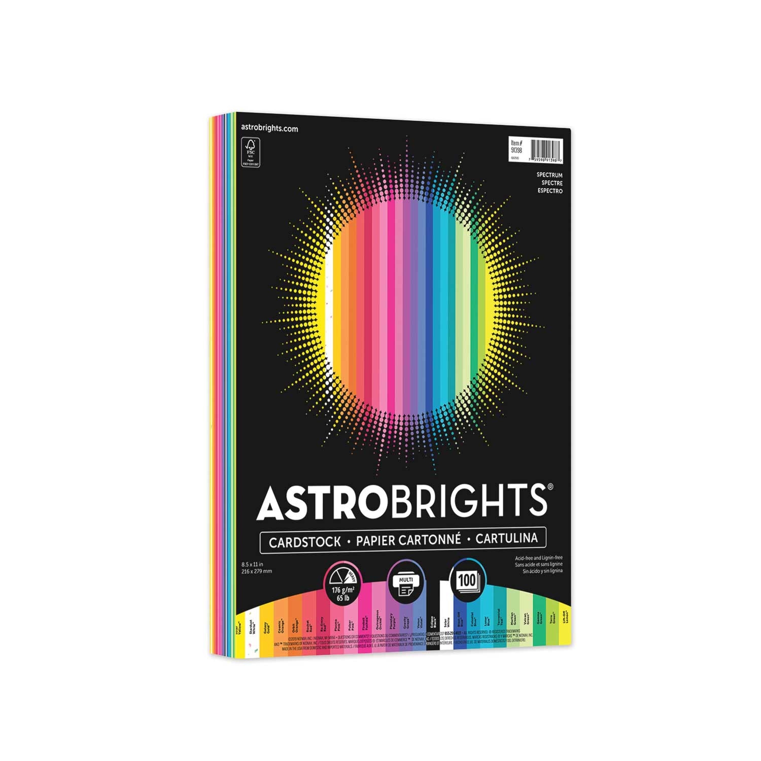 AstroBrights Assorted Colors Cardstock, 8.5 x 11 inch - 100 per pack -- 1 pack