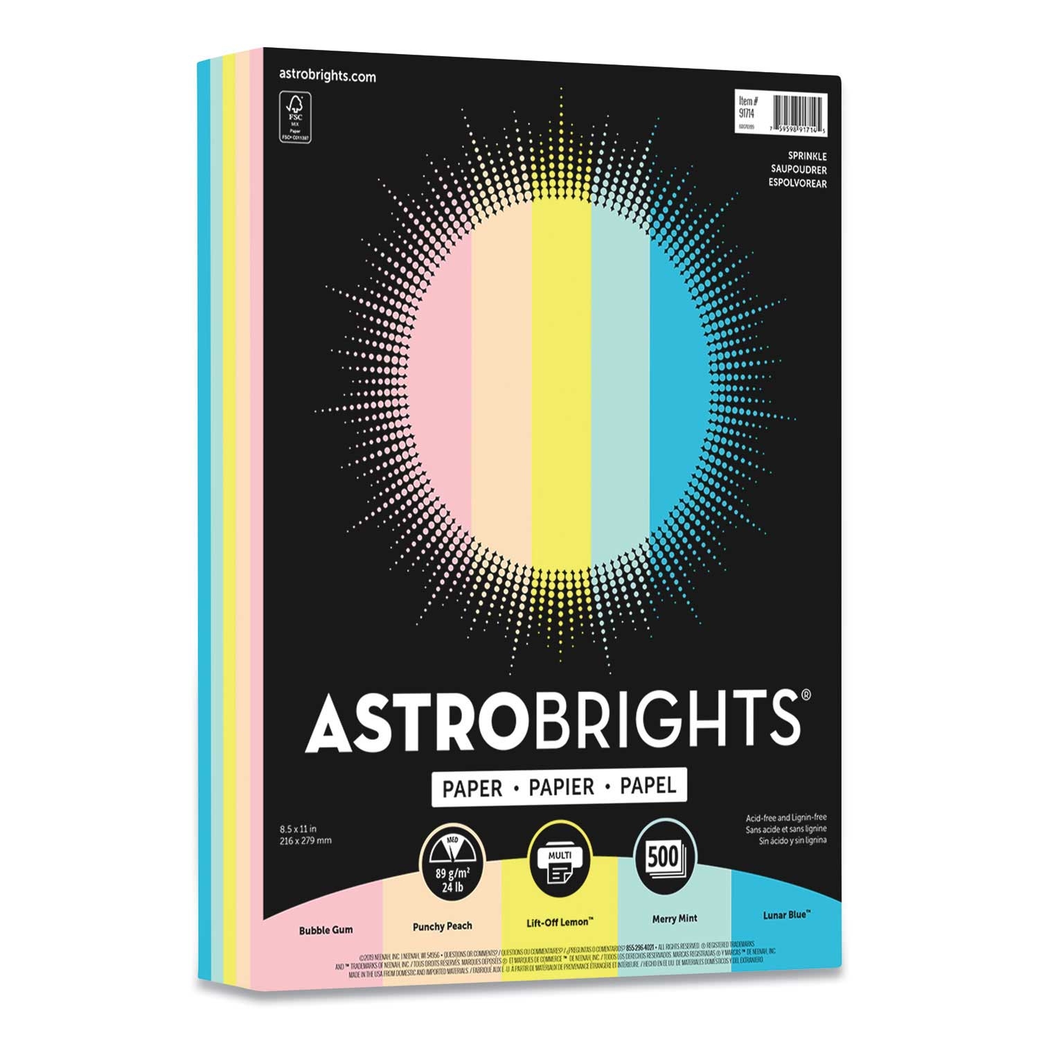AstroBrights Assorted Colors Paper, 8.5 x 11 inch - 500 per ream -- 1 ream