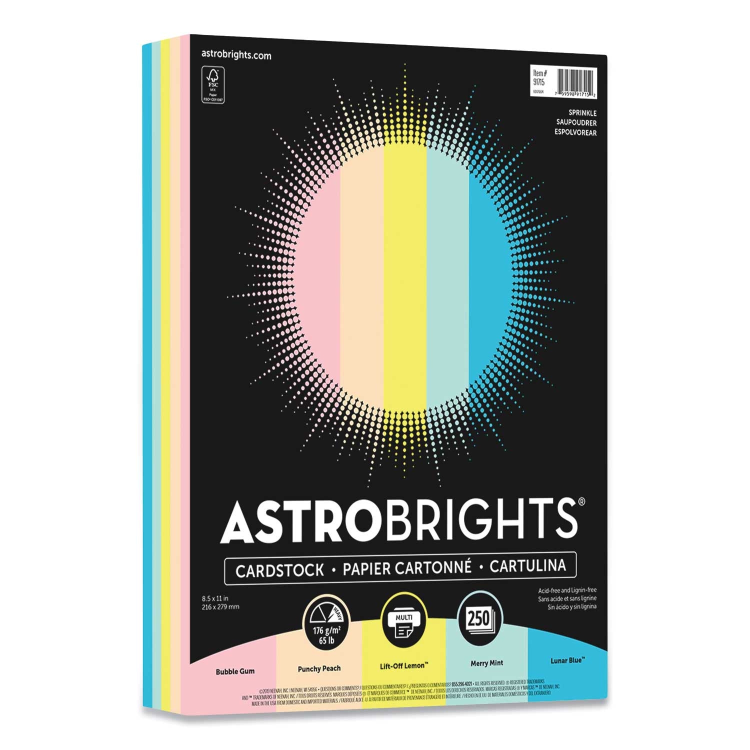 AstroBrights Assorted Colors Cardstock, 8.5 x 11 inch - 250 per pack -- 1 pack