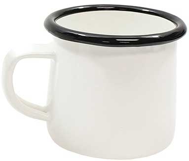 Tablecraft Enamelware Collection Creamy White with Black Rim Mug, 6 Ounce