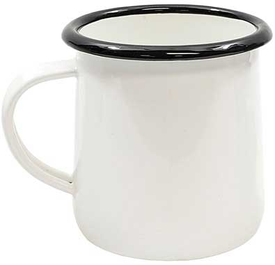 Tablecraft Enamelware Collection Creamy White with Black Rim Mug, 12 Ounce