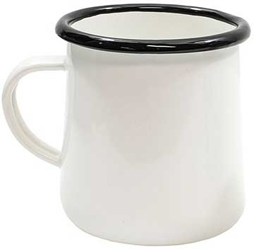 Tablecraft Enamelware Collection Creamy White with Black Rim Mug, 16 Ounce