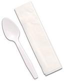 Senate White Polypropylene Teaspoon and Napkin Kit, 10 x 10 inch -- 1000 per case
