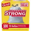 Glad Kitchen Tall Drawstring White Garbage Bag, 100 count per pack -- 4 per case.