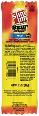 Slim Jim Mild Beef and Cheese Stick, 1.5 Ounce Stick -- 108 per case