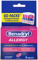 Benadryl Go Pack Allergy Tablet, 8 per unit -- 72 per case
