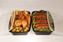Cube Rectangular Black Reusable Plastic Food Container with Clear Lid Set, 56 Ounce -- 100 set per case.