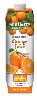 Sunberry Farms 100 Percent Orange Juice, 33.8 Fluid Ounce -- 12 per case.