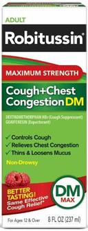 Robitussin Adult Berry Maximum Strength Cough Plus Chest Congestion DM Relief, 8 Fluid Ounce -- 12 per case.
