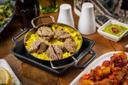 Tablecraft Square Cast Iron Finish Melamine Skillet with 1⅛ inch Handle, 8.5 x 8.5 x 1.37 inch