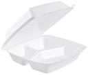 Dart Extruded Polystyrene Medium White Three Compartment Insulated Foam Container, 8.4 x 8 x 3.2 inch -- 200 per case
