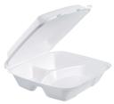 Dart White Expanded Polystyrene Foam Large Three Compartment Hinged Lid Container, 9.4 x 9 x 3 inch -- 200 per case