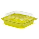 The BottleBox PET Lime Green and Clear One Piece Hinged Container, 8.46 x 7.96 x 2.88 inch -- 200 per case.